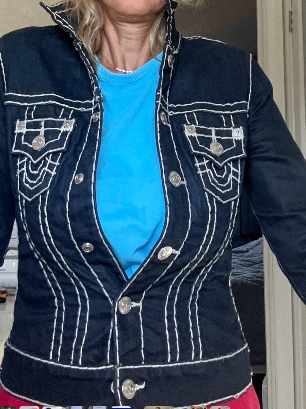 DESIGNER ‘TRUE RELIGION’ Jean Contrast-Stitch Button Front Jacket - Women's